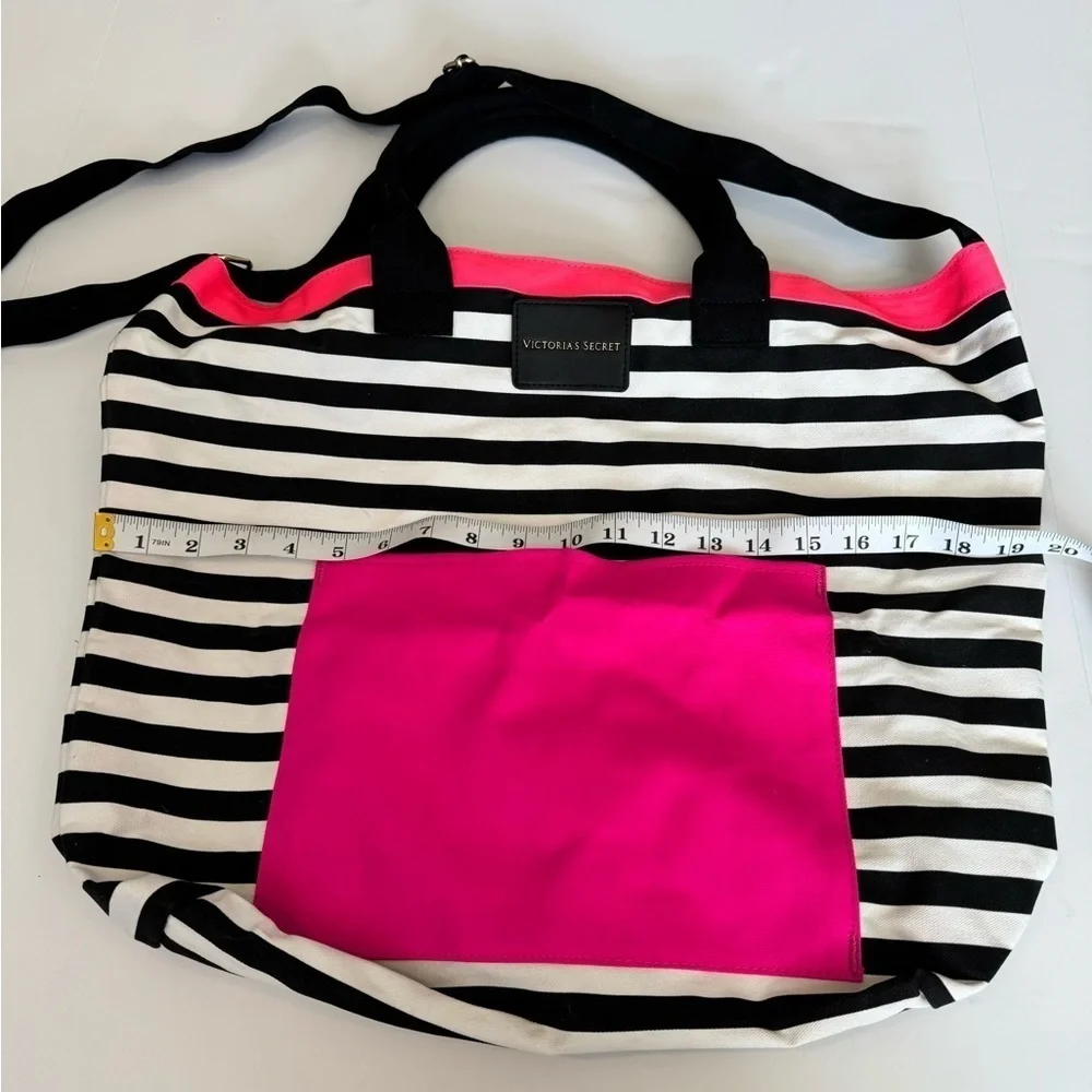 VICTORIA'S SECRET Striped Tote Bag Black White Pink Limited edition